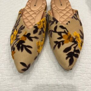 Tan and Yellow Floral Mules with Botanical Design